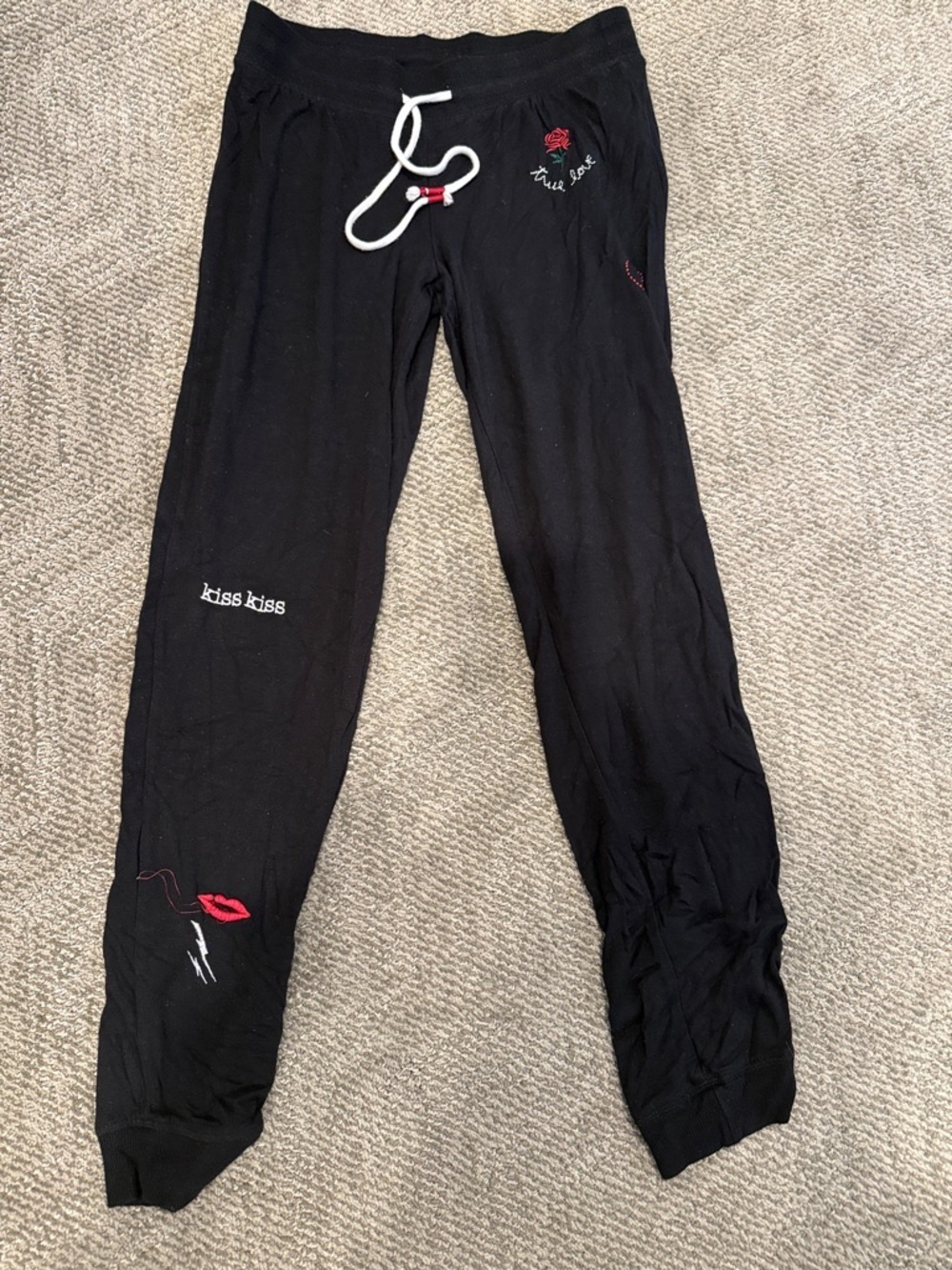 P.J. Salvage Jogger Sweatpants with Kiss & Rose Embroidery
